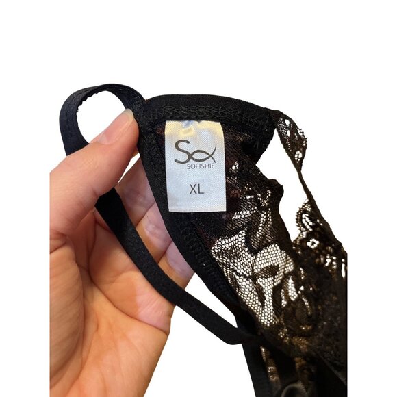 Sofishie Womens Lace Thong Panties Black Floral Design Size XL New - Picture 3 of 3